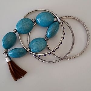 Turquoise, Blue and Silver bangle bracelet 4 piece set NWT